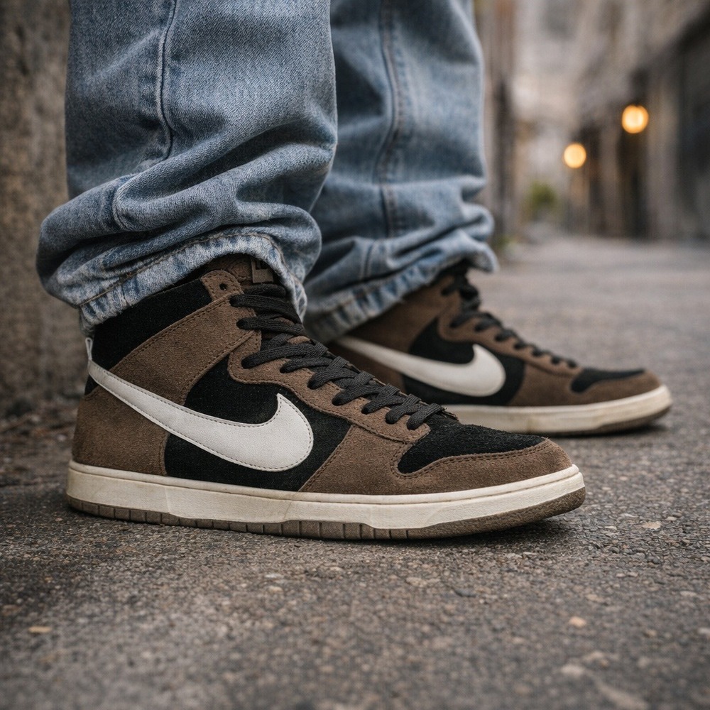 Nike Dunk High Premium‎ Size 15 Brown Black Suede Rare Custom ID Mocha Mens